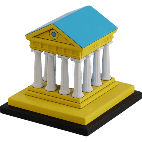 Isolated 3d clipart illustration of a classical greek temple with columns on a base for presentations and designs PNG