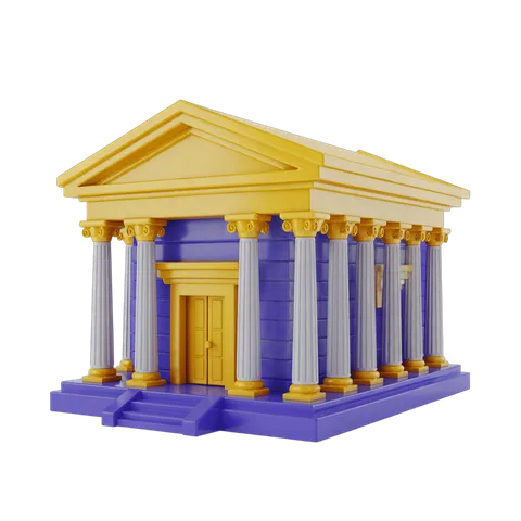 Isolated 3d clipart illustration of a neoclassical building with columns for business presentations and websites PNG