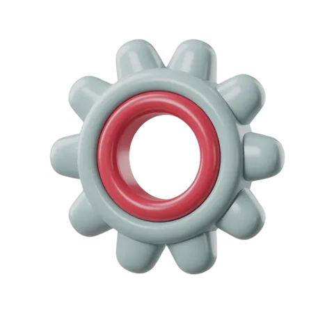 Isolated 3d gear graphic element with red ring for business presentations and website design PNG