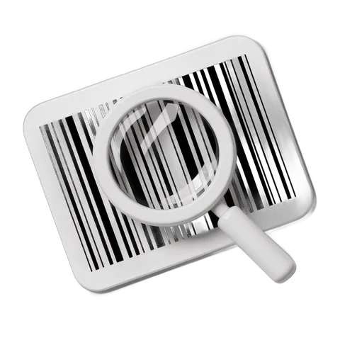 Isolated barcode clipart with magnifying glass for product labeling and retail design projects PNG