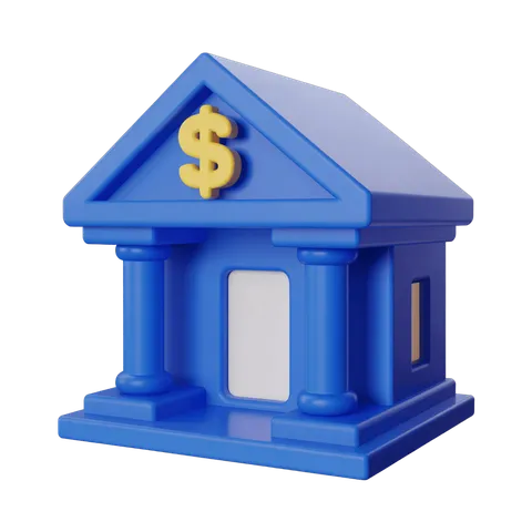 Isolated blue 3d building clipart with dollar sign symbol for financial business marketing designs PNG