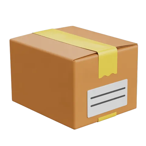 Isolated brown cardboard box with yellow tag for shipping packaging design and ecommerce graphics PNG