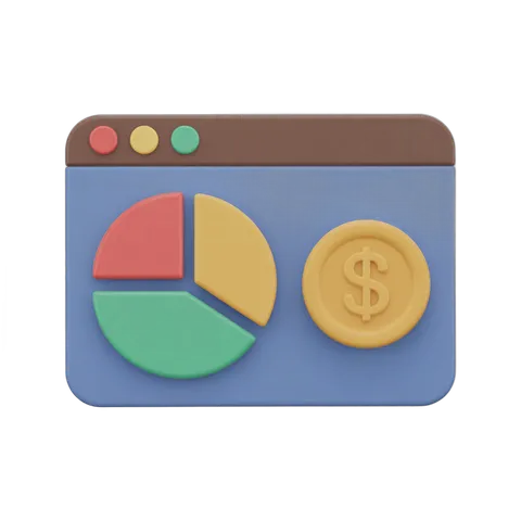 Isolated business analytics dashboard icon with pie chart and dollar sign for financial reports and presentations PNG