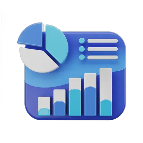 Isolated business analytics dashboard icon with pie chart and bar graph for corporate presentations and reports PNG