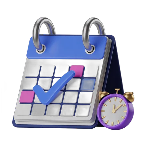 Isolated calendar clipart with checkmark and timer for deadline and task management graphics PNG