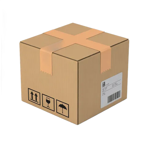 Isolated cardboard box with shipping icons ready for ecommerce packaging design PNG