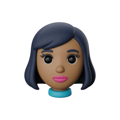 Isolated cartoon woman with short dark hair and pink lipstick for digital illustrations and app icons PNG