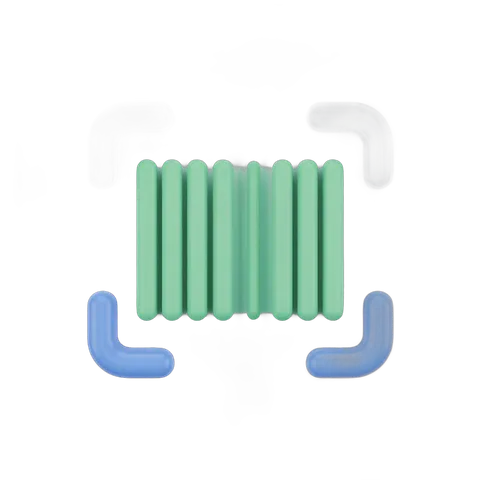Isolated clipart graphic of a green radiator with blue pipes for heating system illustrations and designs PNG