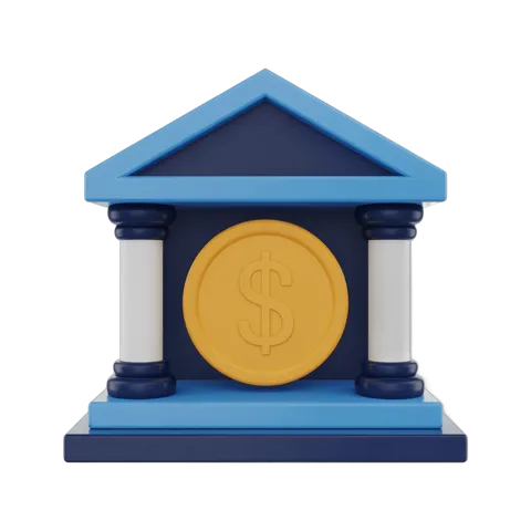 Isolated clipart illustration of a classical bank building with dollar sign symbol for financial business presentations PNG