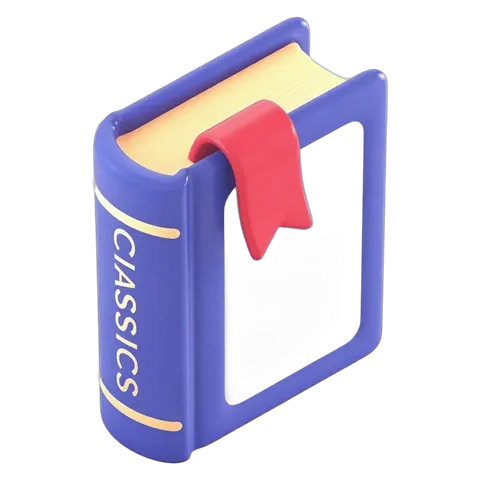 Isolated clipart of a closed classic book with red bookmark in blue binder clip PNG