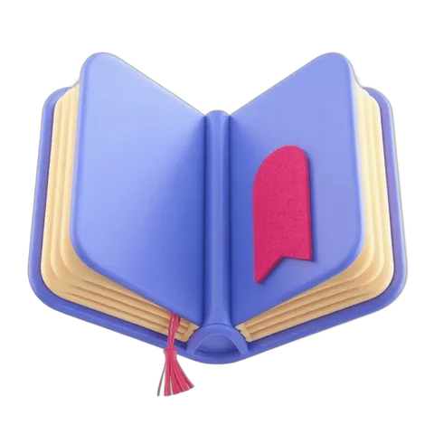 Isolated clipart of an open book with a red bookmark for educational and creative projects PNG