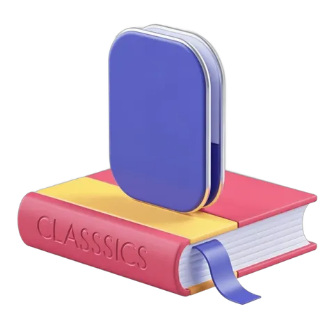 Isolated clipart of closed classic book with smartphone on top for education and digital learning designs PNG
