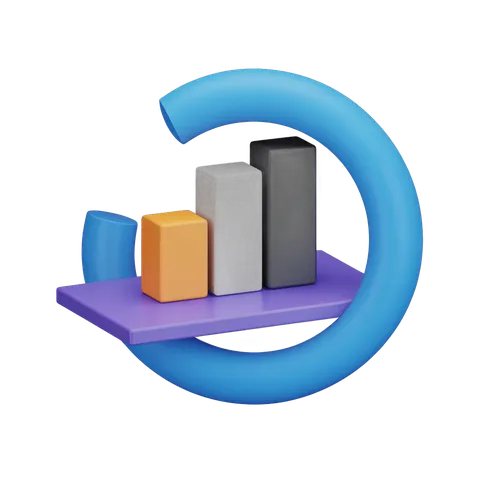 Isolated colorful bar chart clipart on purple platform for business presentations and reports PNG