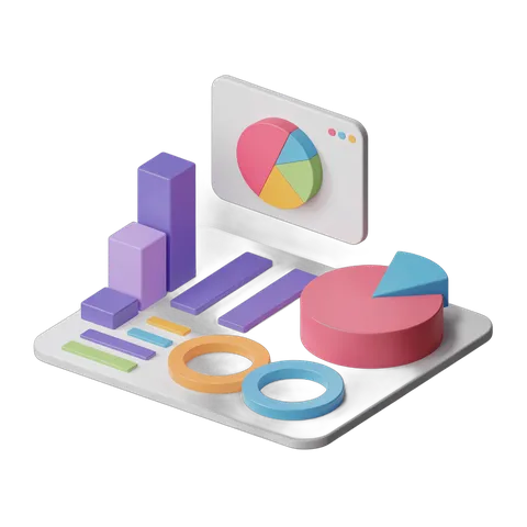 Isolated colorful business analytics dashboard with charts and graphs for presentations and reports PNG