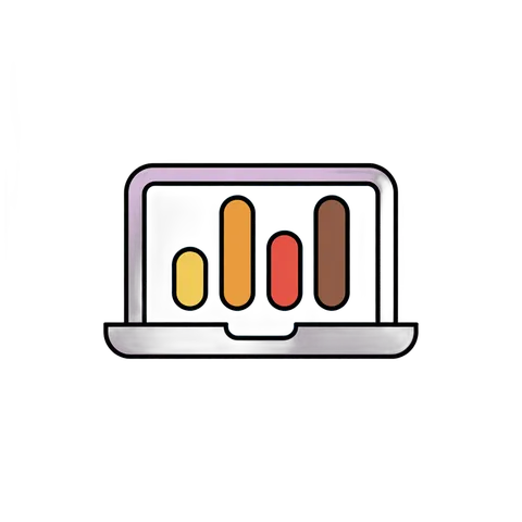 Isolated laptop screen showing colorful bar chart growth analytics for business presentations and reports PNG
