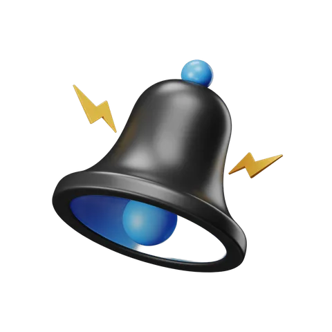Isolated notification bell icon with lightning bolts for alerts and alerts systems PNG