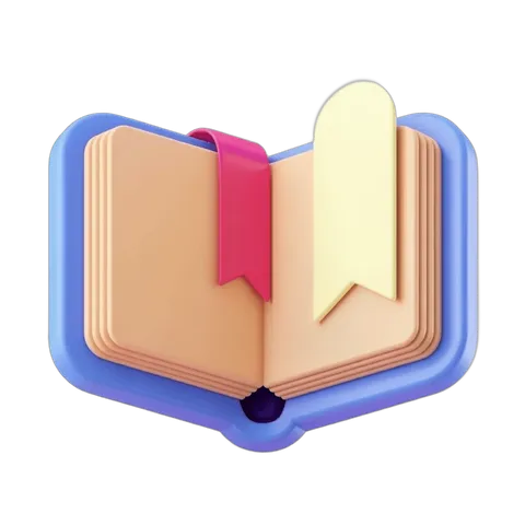 Isolated open book clipart with bookmark and ribbon for educational and digital design projects PNG