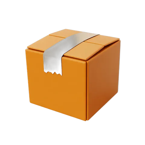 Isolated orange cardboard box with scotch tape ready for shipping and delivery packaging PNG