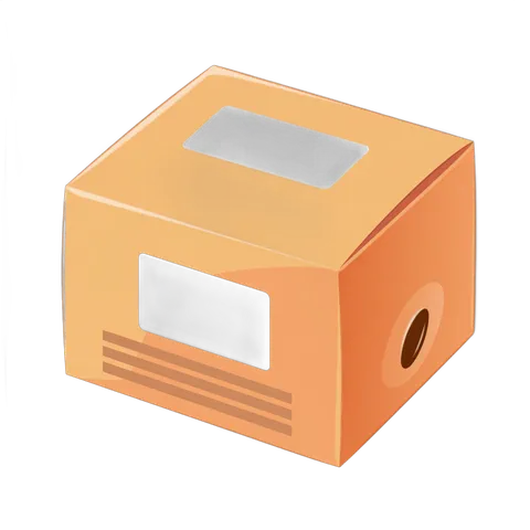 Isolated peach colored cardboard box with transparent window and ventilation hole for packaging design PNG