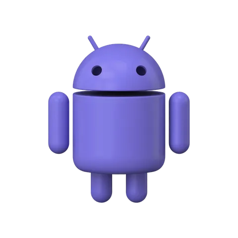 Isolated purple android robot mascot icon for mobile app technology branding and digital marketing PNG