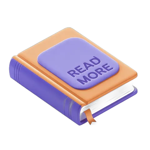 Isolated read more button on top of a closed purple book for blog website design and digital content PNG