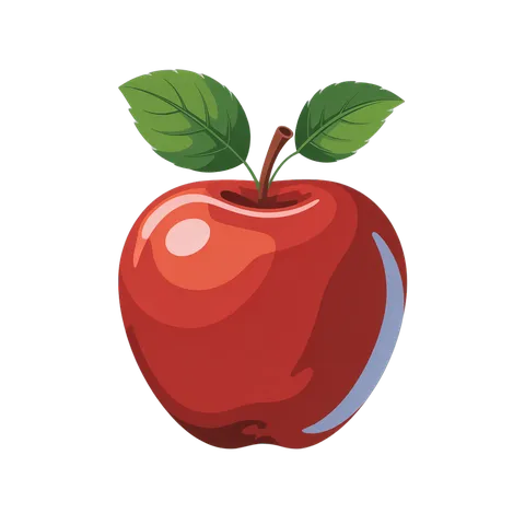 Isolated red apple clipart with green leaves for food graphics and illustrations PNG
