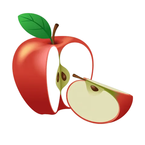 Isolated red apple with bite taken out for food graphics and healthy lifestyle designs PNG