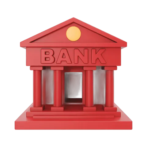 Isolated red bank building clipart graphic element for financial presentations and business designs PNG