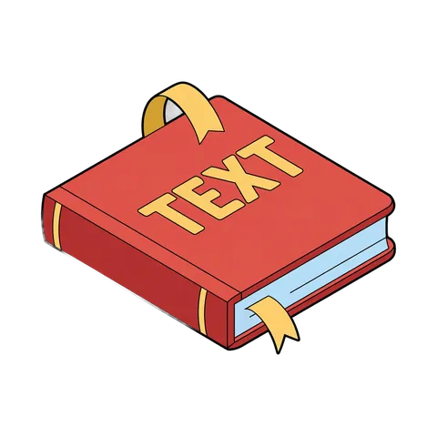 Isolated red book clipart with text label for educational and editorial designs PNG