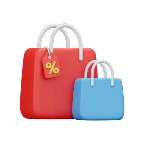 Isolated shopping bags clipart with discount sale tag for online store promotions and marketing materials PNG