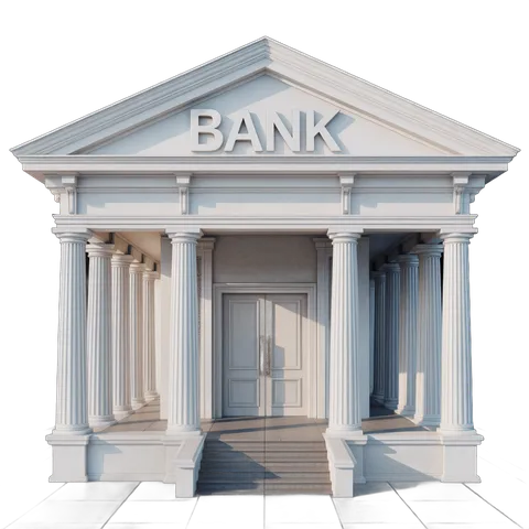 Isolated transparent bank building clipart graphic element for financial business presentations PNG