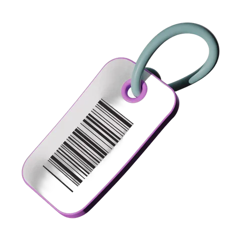 Isolated transparent barcode tag clipart with loop for product labeling and inventory management designs PNG