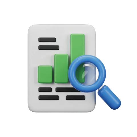 Isolated transparent calculator clipart with magnifying glass for business analytics and data review PNG