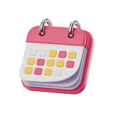 Isolated transparent calendar clipart with colorful date markers for planning events and schedules PNG