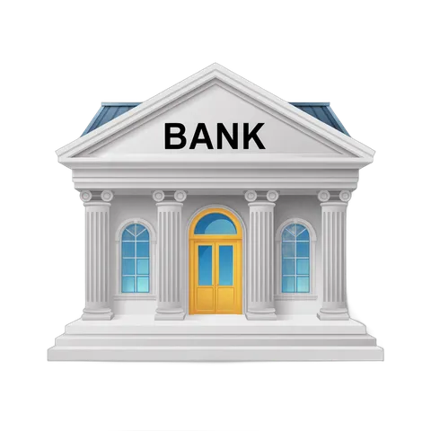 Isolated transparent clipart of classic bank building with yellow door for financial presentations and business graphics PNG