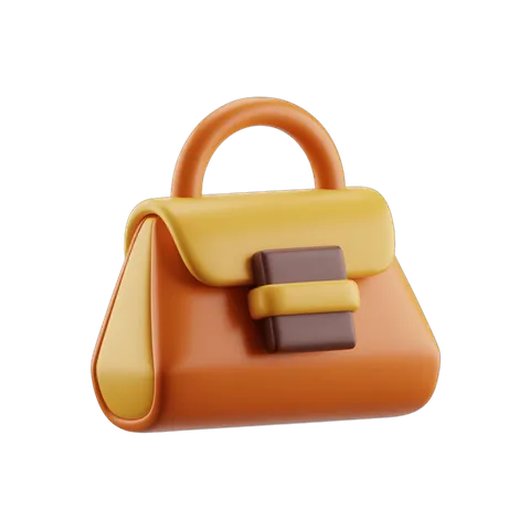 Isolated transparent clipart of stylish orange and yellow handbag with brown buckle for fashion design and branding projects PNG