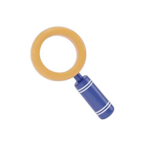 Isolated transparent magnifying glass with blue and white cylindrical handle for search icons and document editing PNG