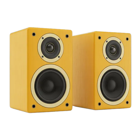 Light wood stereo speakers for home audio system interior design PNG