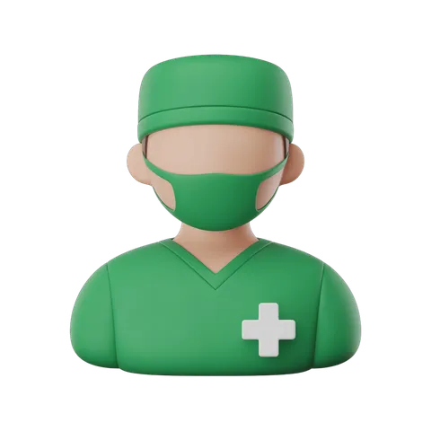 Medical professional avatar with face mask and green scrubs for healthcare presentations and digital designs PNG