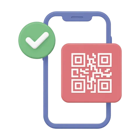 Mobile phone displaying verified qr code scan confirmation with checkmark icon for digital validation PNG