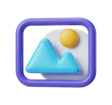 Modern 3d gallery icon with mountain and sun for app website and presentation design PNG