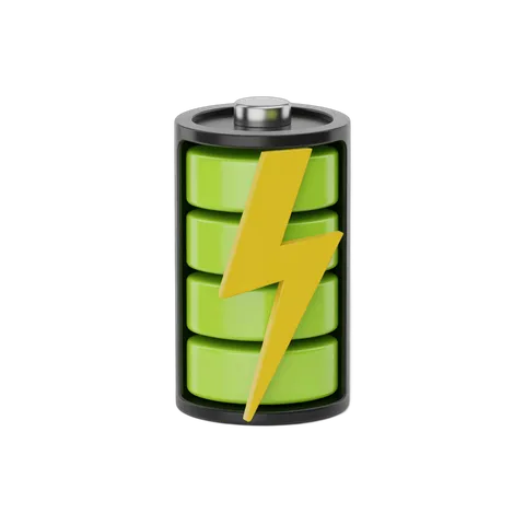 Modern battery icon with lightning bolt symbol for energy technology presentations and apps PNG