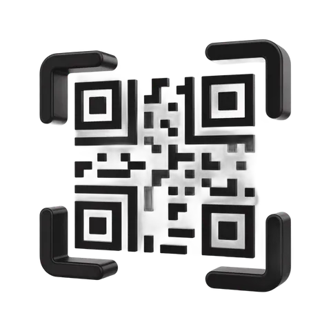 Modern black and white QR code graphic element with corner handles for digital design projects PNG