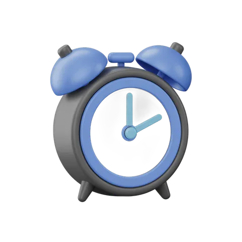 Modern blue alarm clock illustration for productivity and time management graphics PNG