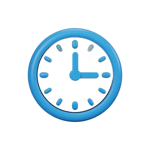 Modern blue analog clock graphic element for digital presentations and app interfaces PNG