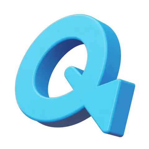 Modern blue letter q with arrow pointing right isolated graphic element for presentations and designs PNG