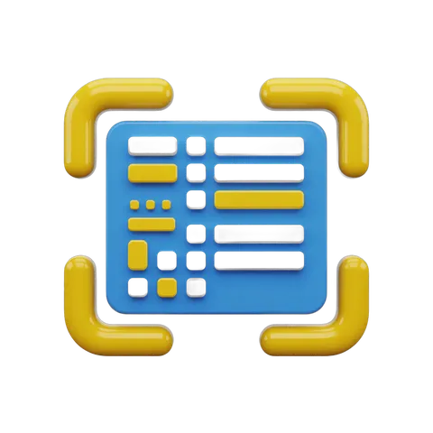 Modern flat design barcode scanner icon with yellow frame for app interface and digital product packaging PNG