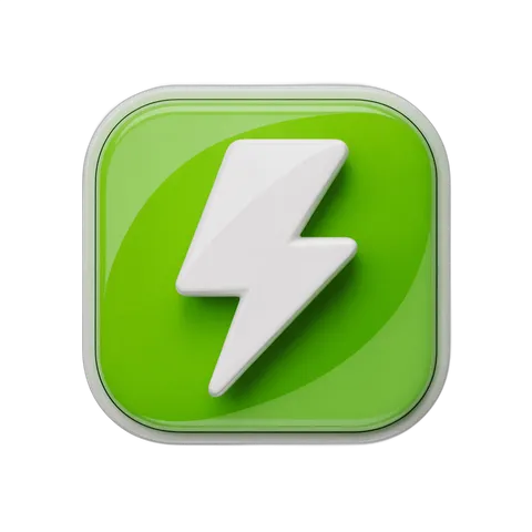 Modern green app icon with white lightning bolt symbol for energy efficiency and speed technology PNG