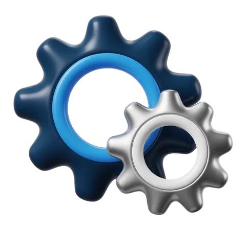 Modern interlocking gears graphic element for business technology and engineering presentations PNG