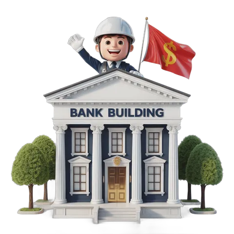 Modern minimalist bank building illustration for financial institution branding and website design PNG